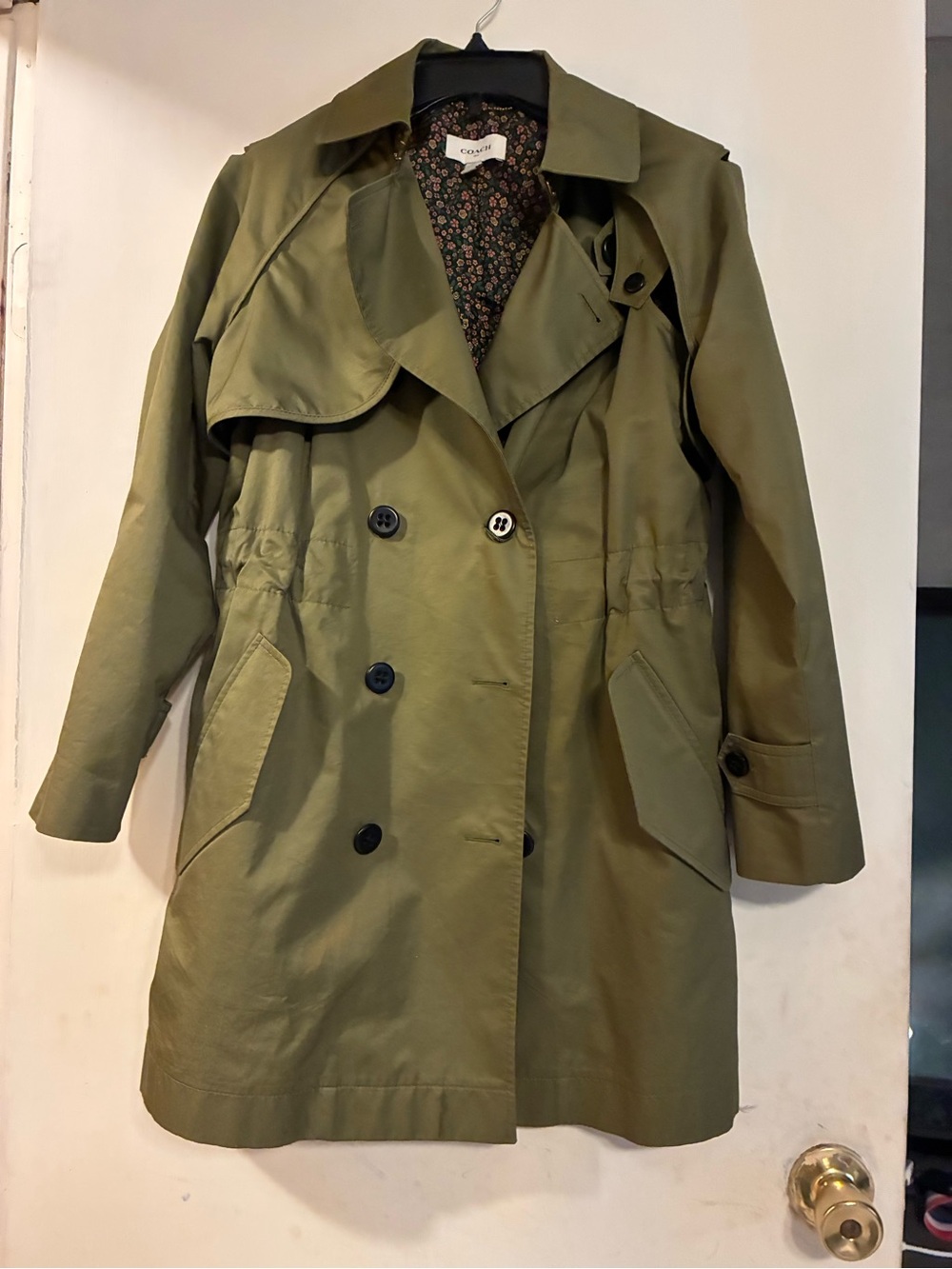 Coach Olive Trench Coat with Floral Lining